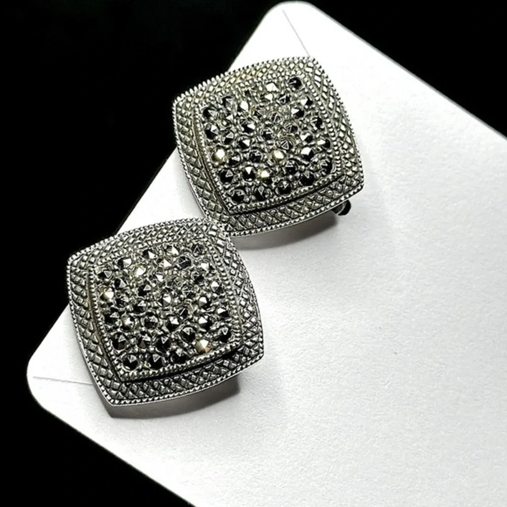 VINTAGE x STERLING SILVER DESIGNER ARTISAN EARRINGS | 925 & MARCASITES |TIMELESS